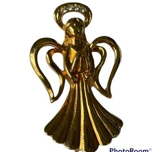 Vintage Avon Women’s Gold Tone Angel Pin Rhinestone Brooch